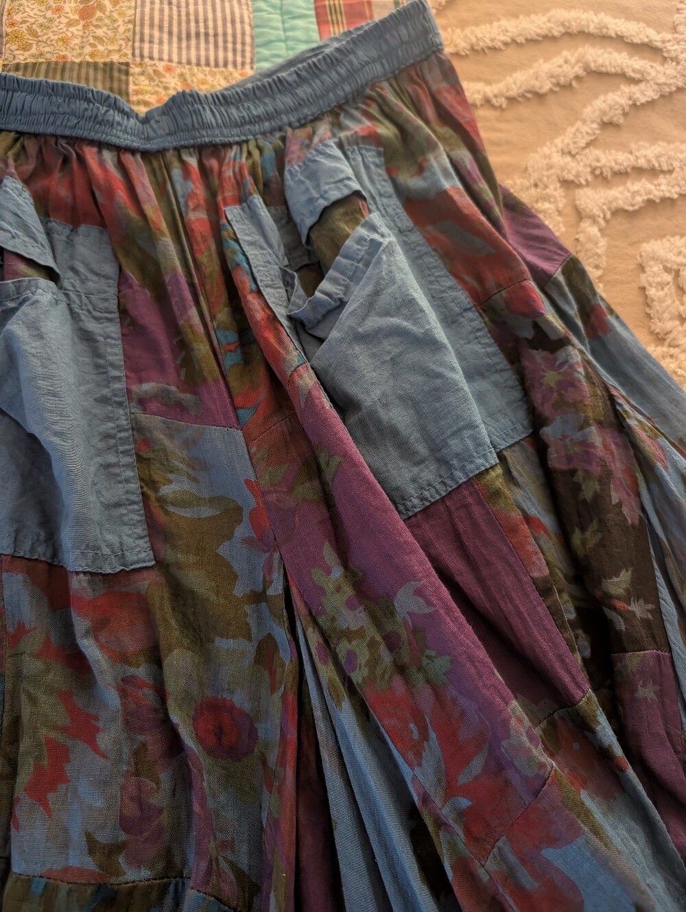 Sari Hippie beach skirt, blue/purple maxi skirt, hi-low hem, gypsy boho - Picture 5 of 10